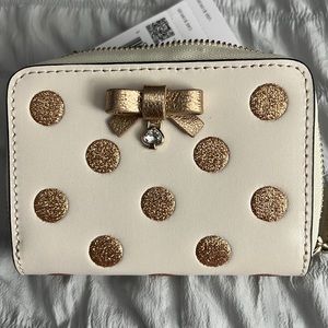 Kate Spade Small Zip Around Card Case Wallet Wrapping Party Parchment New